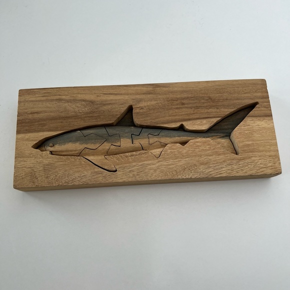 Handmade Wood Shark Puzzle Shelf Decor - Picture 3 of 10